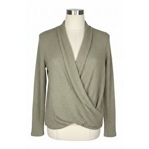 Anthropologie Akemi + Kin Waffle Knit Sage green blouse Top Size XS faux wrap